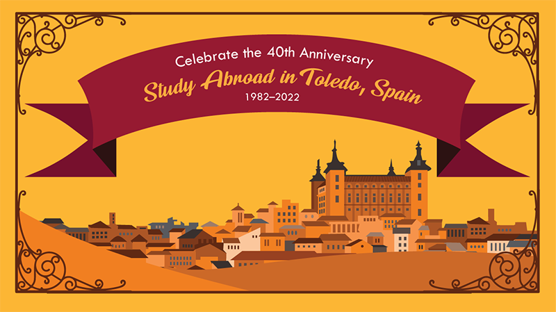 Gold graphic for the 40th Anniversary of the Study Abroad in Toldeo, Spain program