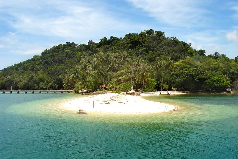 small sandbar in front of an island