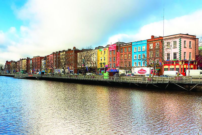 Bachelors Walk, a row of colorful waterfront buildings in Dublin