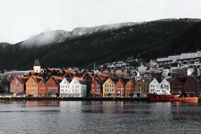 houses on harbor in Bergen