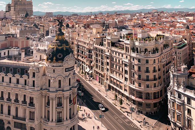 birds eye view of buildings in Madrid