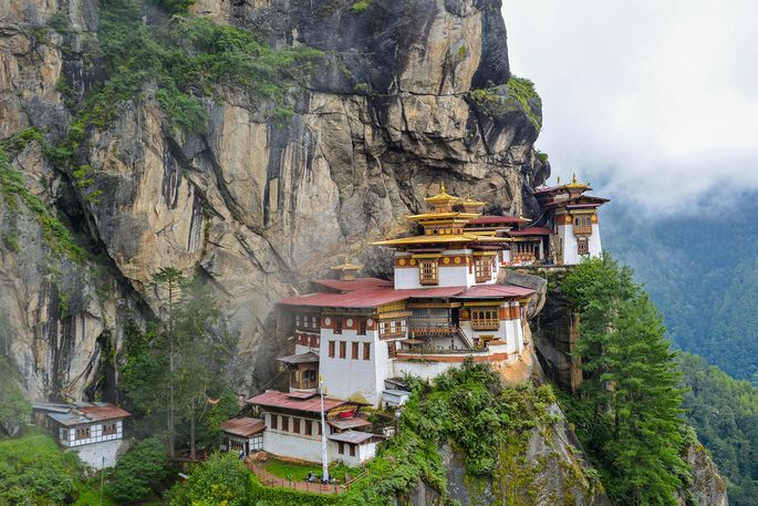 Paro Taktsang monastery on a mountain in Bhutan