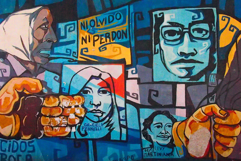 A painted wall mural of forgotten or missing women in Argentina