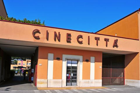 "Cinecitta" in large letters over the door of the Cinecittà Studios front door